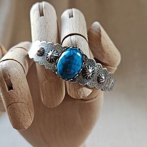 Southwestern Faux Turquoise and Stamped Metal Cuff Bracelet